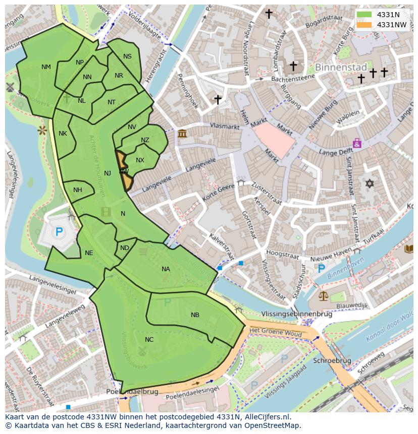 Afbeelding van het postcodegebied 4331 NW op de kaart.