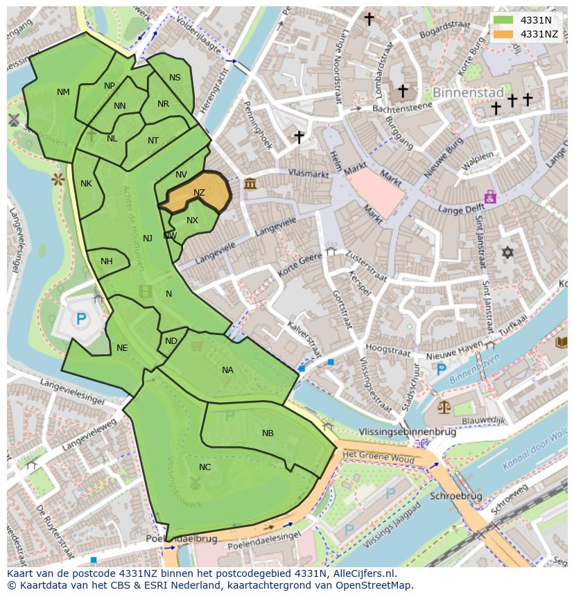 Afbeelding van het postcodegebied 4331 NZ op de kaart.