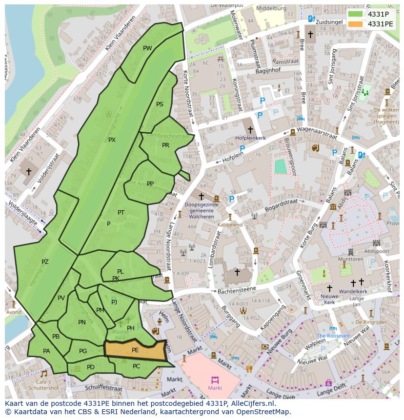 Afbeelding van het postcodegebied 4331 PE op de kaart.