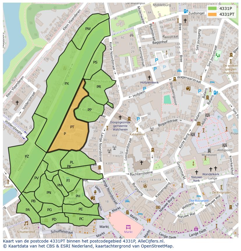 Afbeelding van het postcodegebied 4331 PT op de kaart.