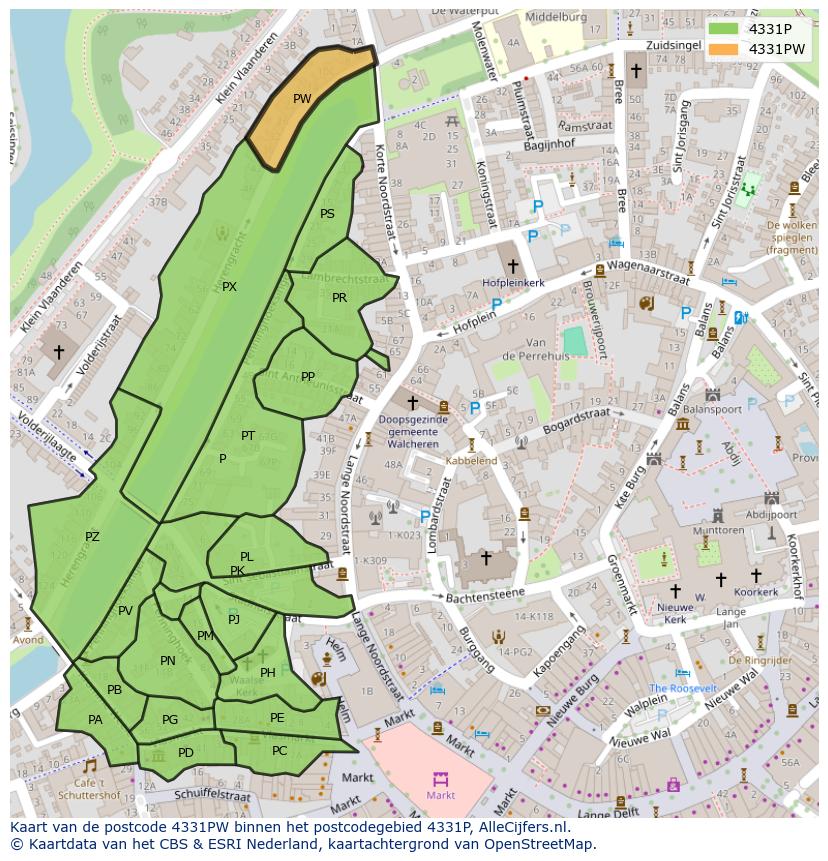 Afbeelding van het postcodegebied 4331 PW op de kaart.