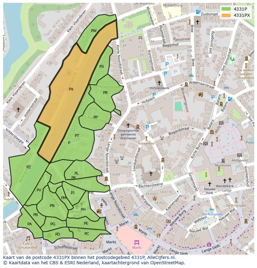 Afbeelding van het postcodegebied 4331 PX op de kaart.