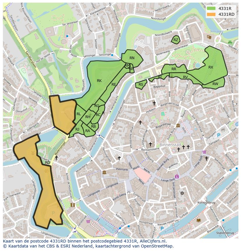 Afbeelding van het postcodegebied 4331 RD op de kaart.