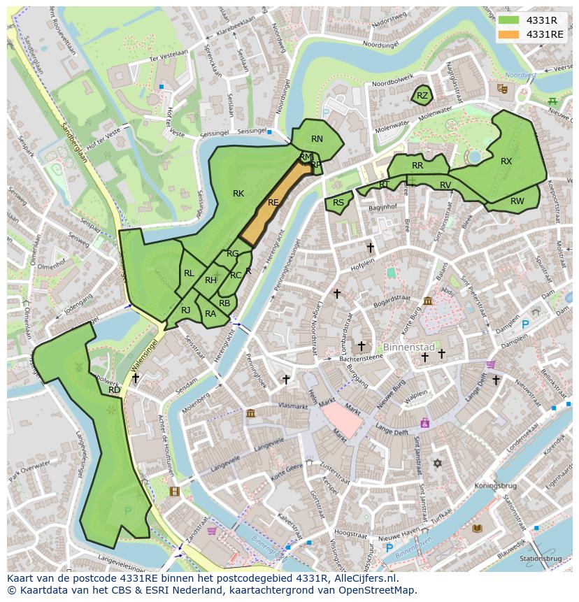Afbeelding van het postcodegebied 4331 RE op de kaart.