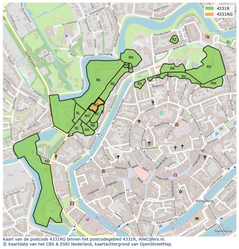 Afbeelding van het postcodegebied 4331 RG op de kaart.