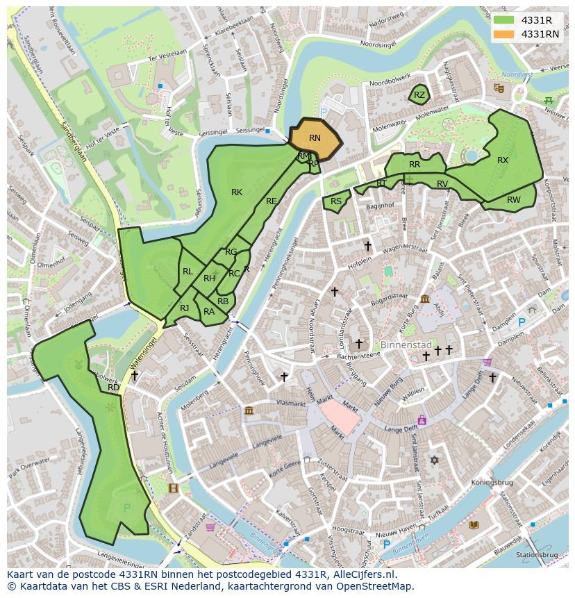 Afbeelding van het postcodegebied 4331 RN op de kaart.