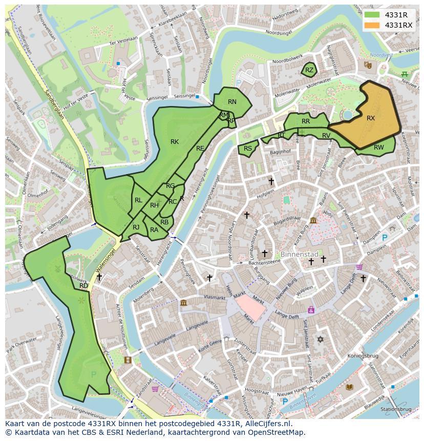 Afbeelding van het postcodegebied 4331 RX op de kaart.