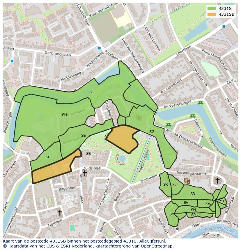 Afbeelding van het postcodegebied 4331 SB op de kaart.