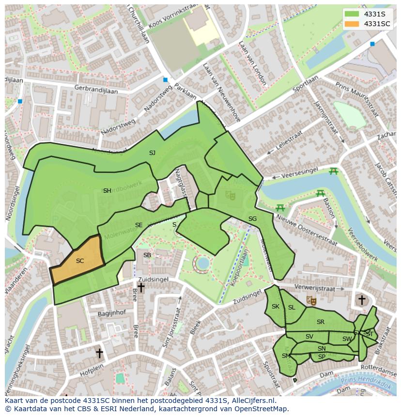 Afbeelding van het postcodegebied 4331 SC op de kaart.