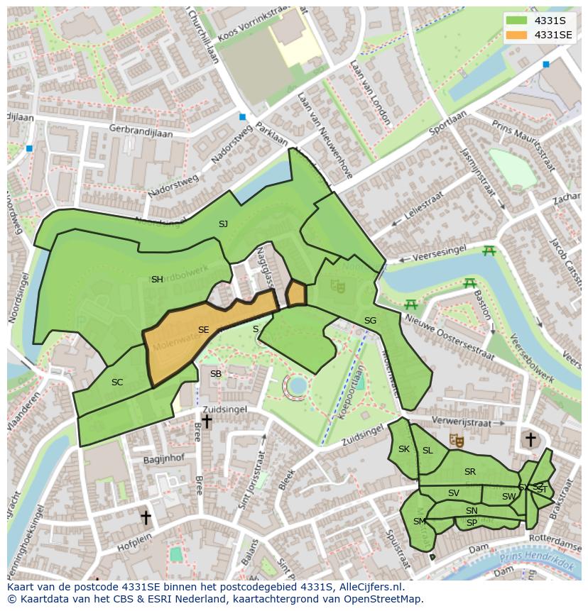 Afbeelding van het postcodegebied 4331 SE op de kaart.
