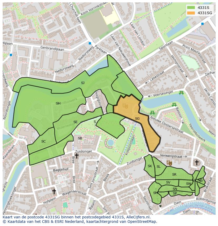 Afbeelding van het postcodegebied 4331 SG op de kaart.