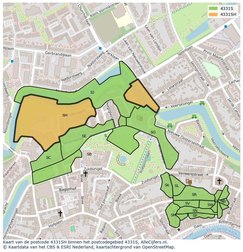 Afbeelding van het postcodegebied 4331 SH op de kaart.