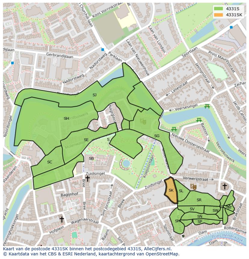 Afbeelding van het postcodegebied 4331 SK op de kaart.