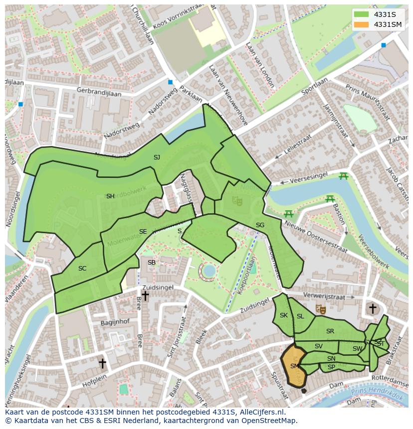 Afbeelding van het postcodegebied 4331 SM op de kaart.