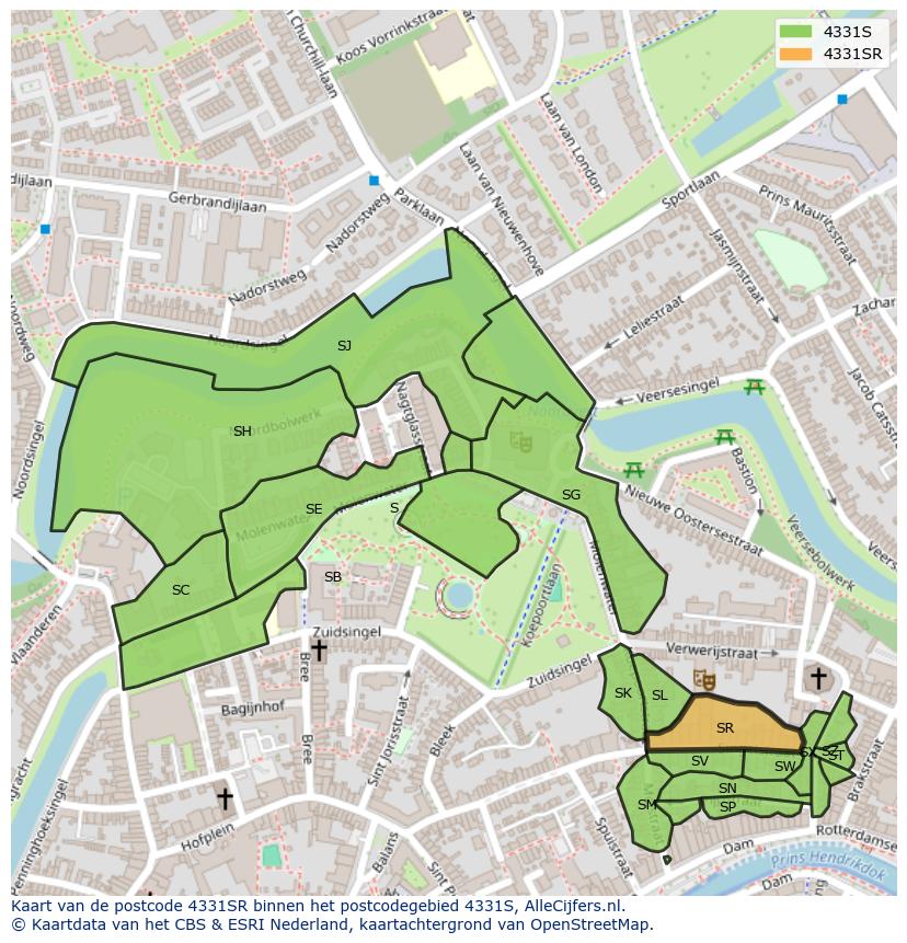 Afbeelding van het postcodegebied 4331 SR op de kaart.