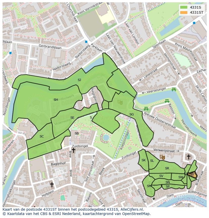Afbeelding van het postcodegebied 4331 ST op de kaart.