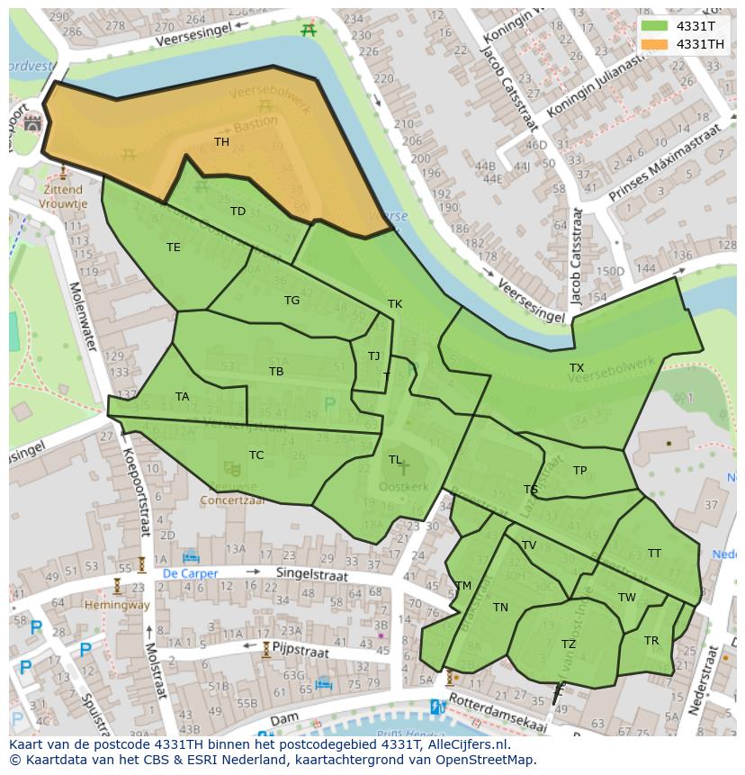 Afbeelding van het postcodegebied 4331 TH op de kaart.