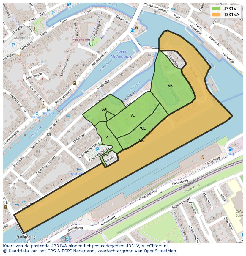 Afbeelding van het postcodegebied 4331 VA op de kaart.
