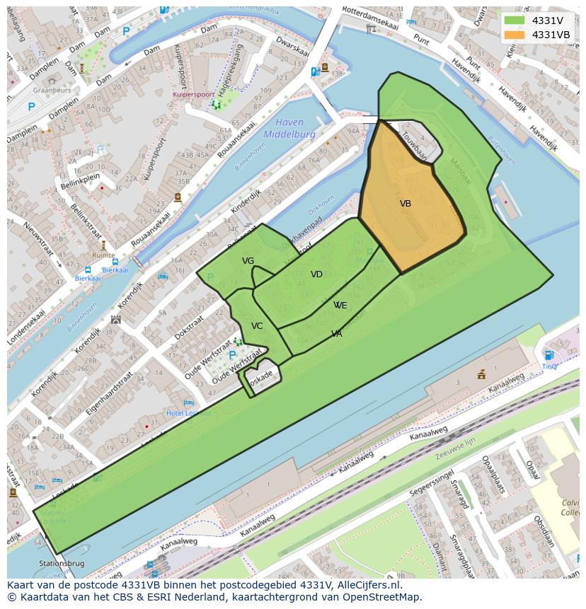 Afbeelding van het postcodegebied 4331 VB op de kaart.