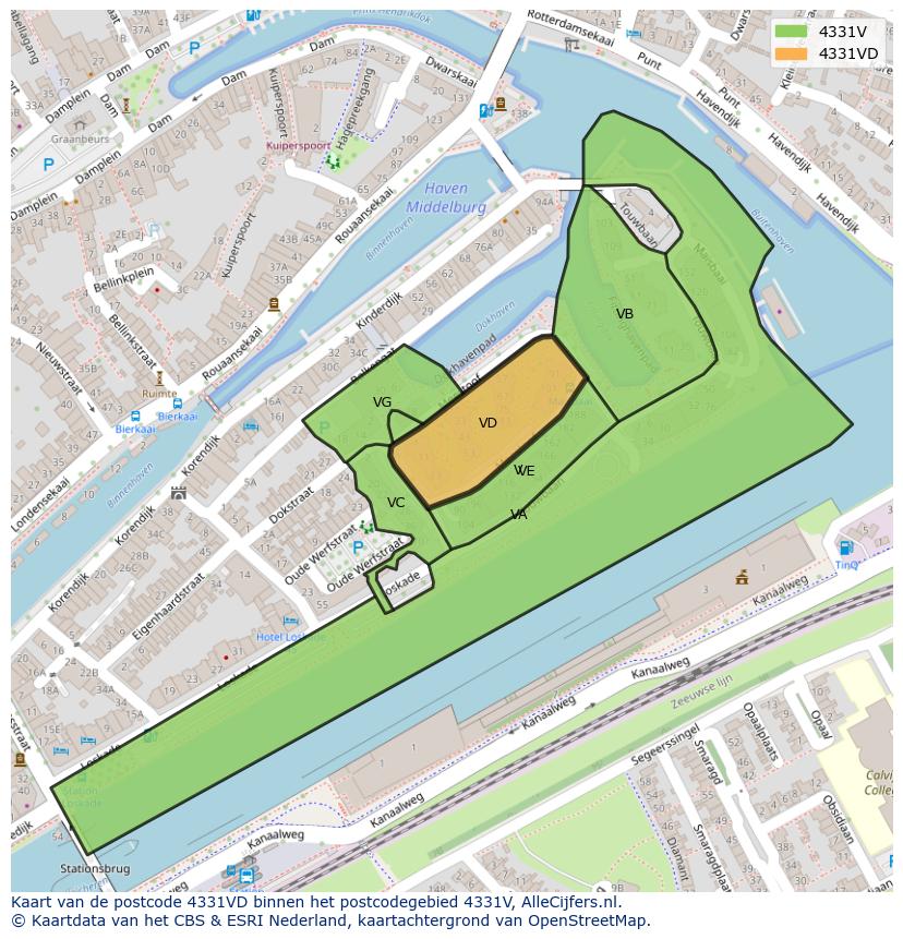 Afbeelding van het postcodegebied 4331 VD op de kaart.