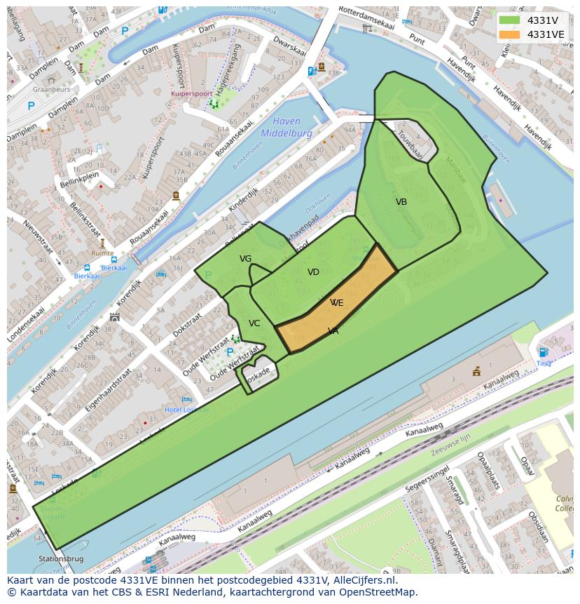 Afbeelding van het postcodegebied 4331 VE op de kaart.