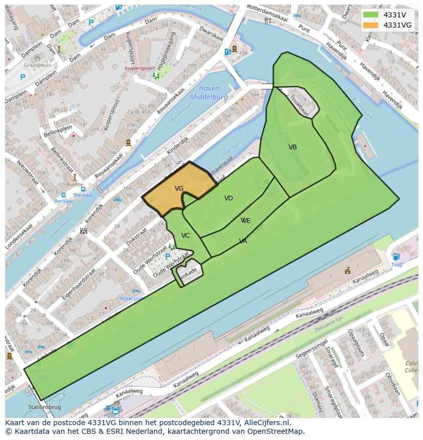 Afbeelding van het postcodegebied 4331 VG op de kaart.