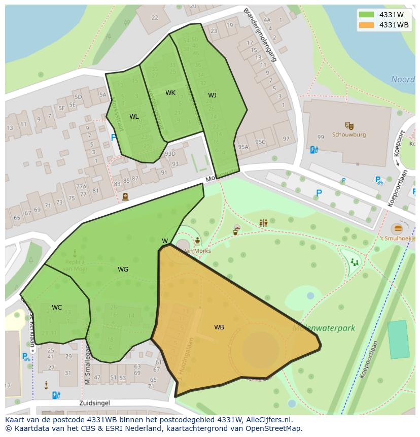 Afbeelding van het postcodegebied 4331 WB op de kaart.
