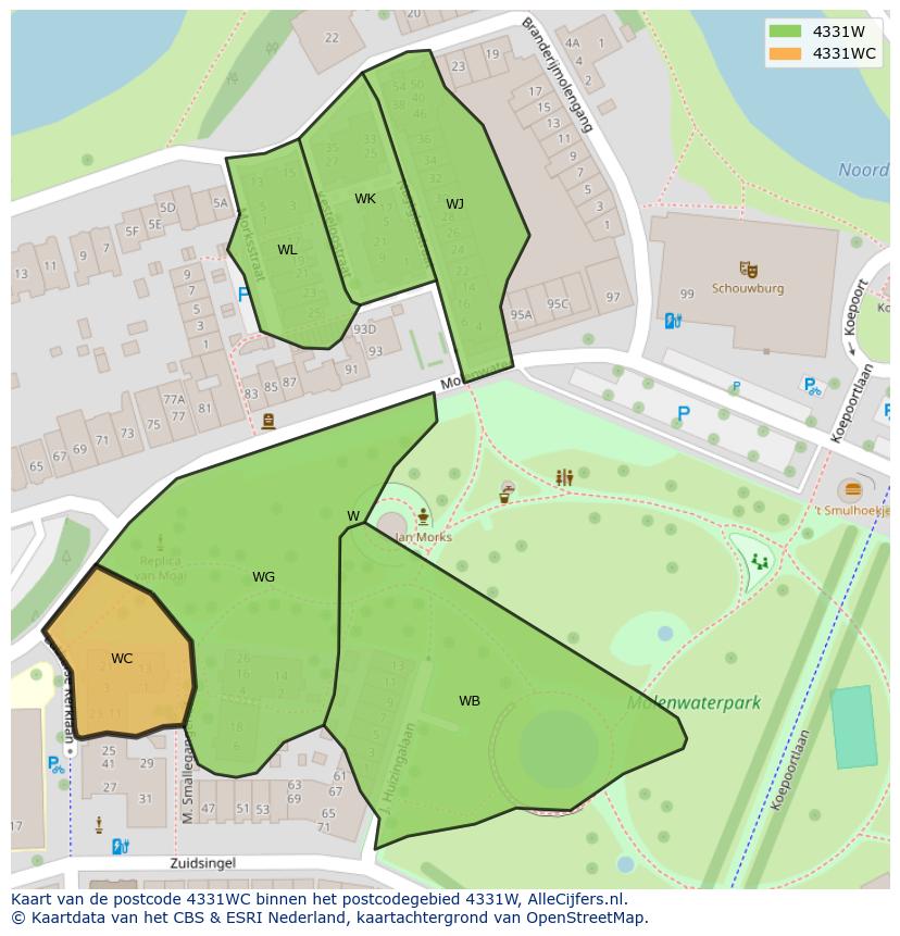Afbeelding van het postcodegebied 4331 WC op de kaart.