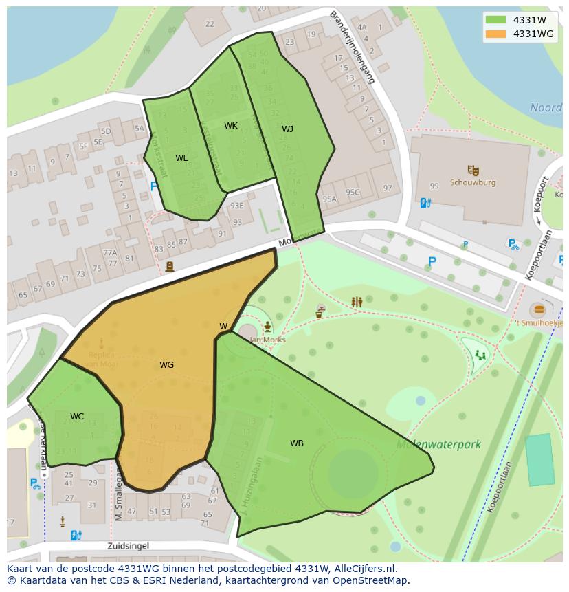 Afbeelding van het postcodegebied 4331 WG op de kaart.