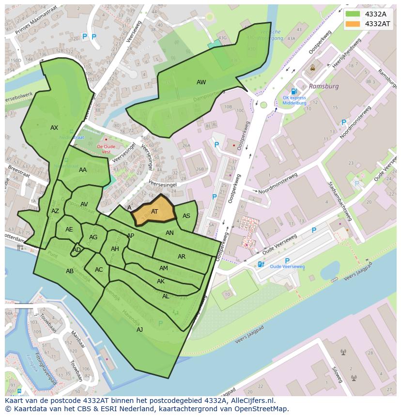 Afbeelding van het postcodegebied 4332 AT op de kaart.