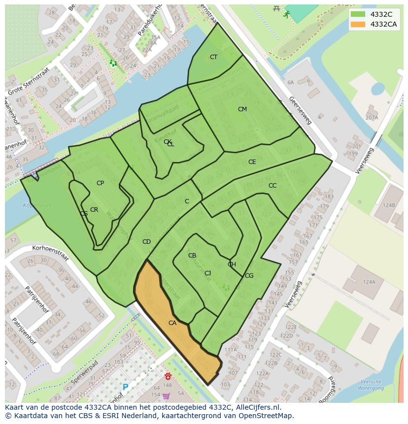 Afbeelding van het postcodegebied 4332 CA op de kaart.