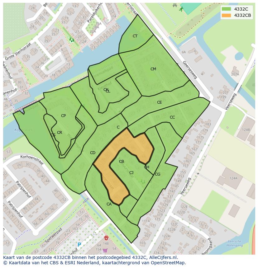 Afbeelding van het postcodegebied 4332 CB op de kaart.