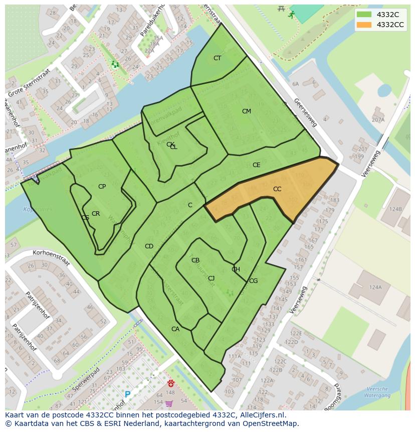 Afbeelding van het postcodegebied 4332 CC op de kaart.