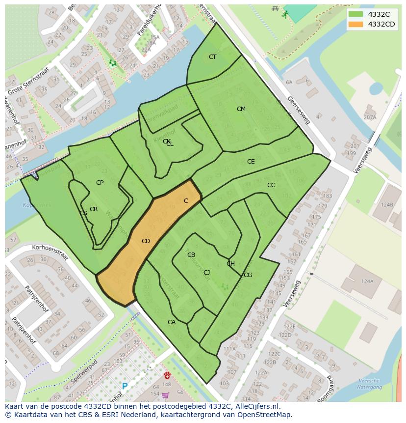 Afbeelding van het postcodegebied 4332 CD op de kaart.