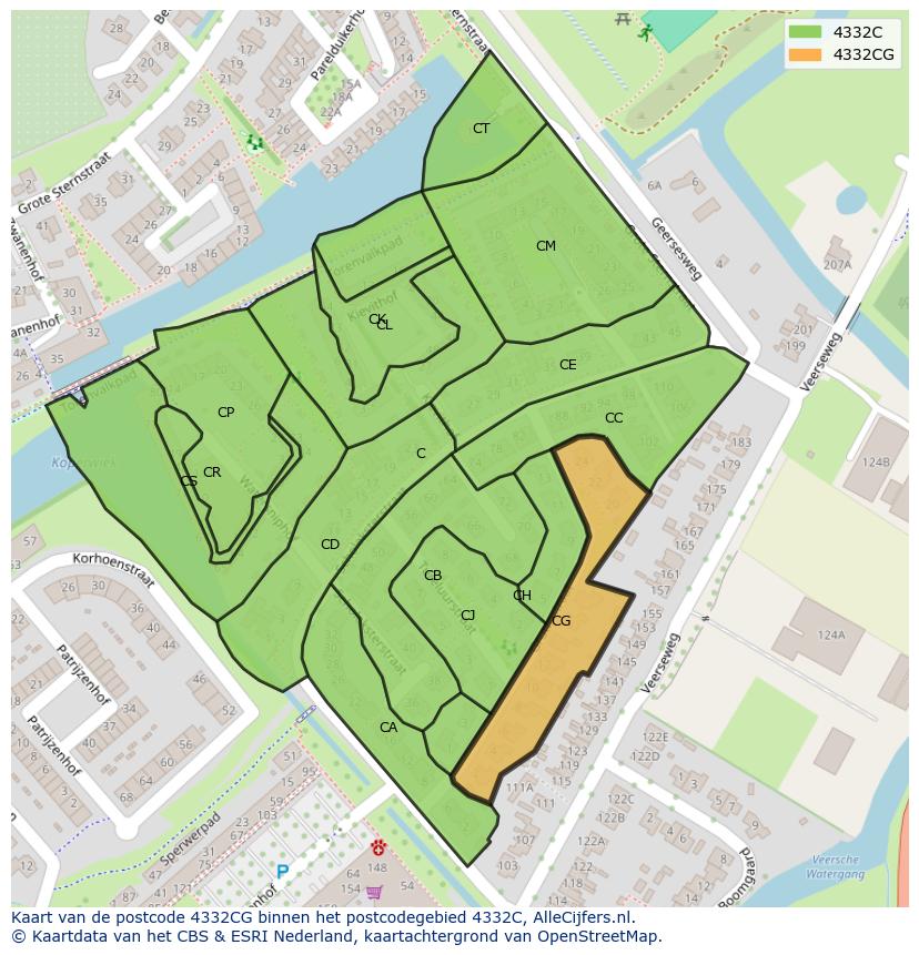 Afbeelding van het postcodegebied 4332 CG op de kaart.