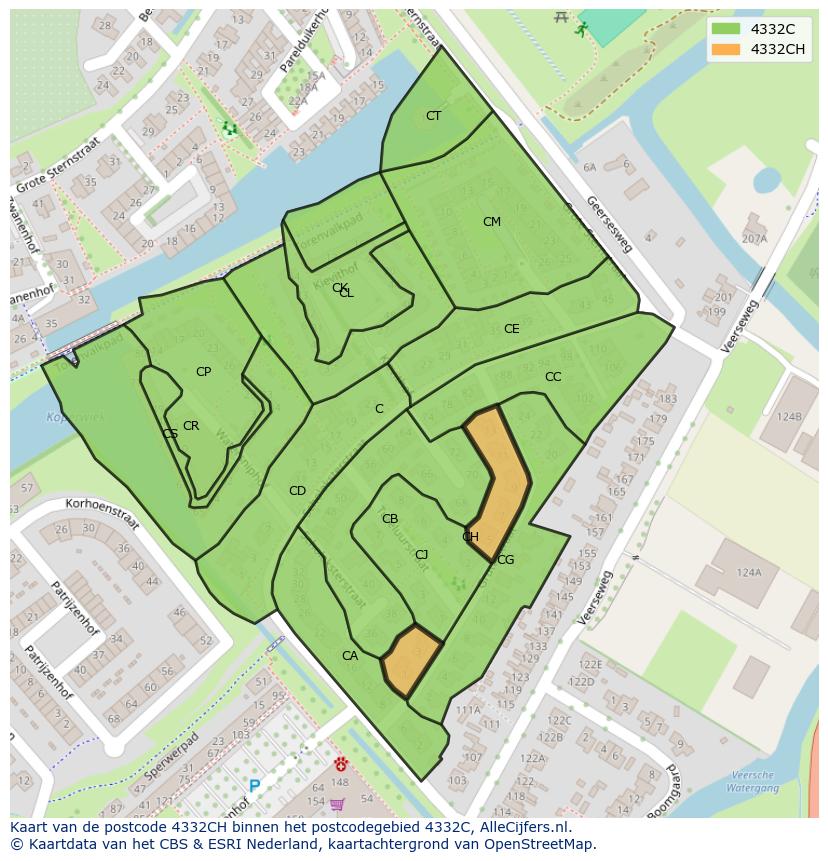 Afbeelding van het postcodegebied 4332 CH op de kaart.