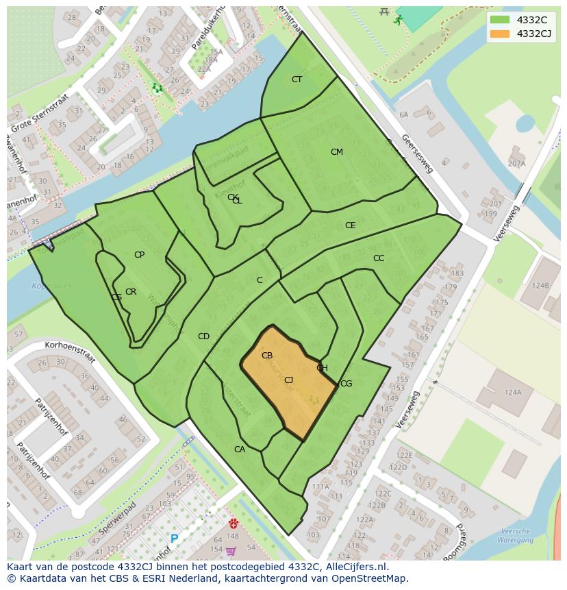 Afbeelding van het postcodegebied 4332 CJ op de kaart.