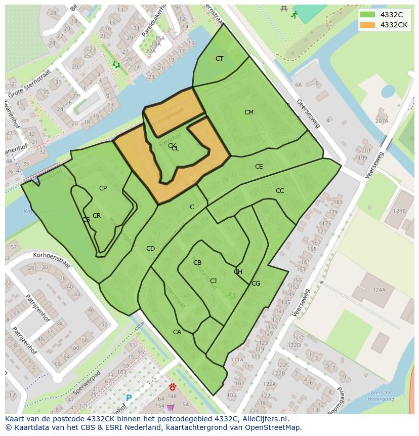Afbeelding van het postcodegebied 4332 CK op de kaart.