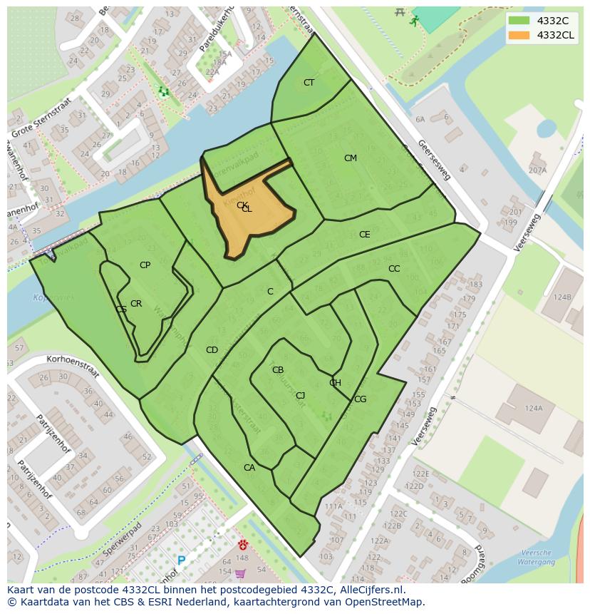 Afbeelding van het postcodegebied 4332 CL op de kaart.