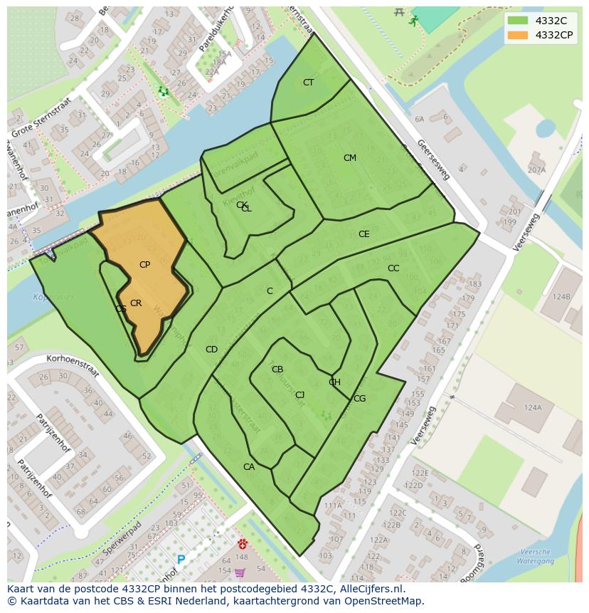 Afbeelding van het postcodegebied 4332 CP op de kaart.