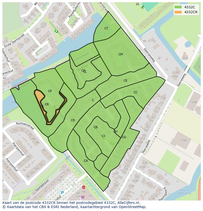 Afbeelding van het postcodegebied 4332 CR op de kaart.