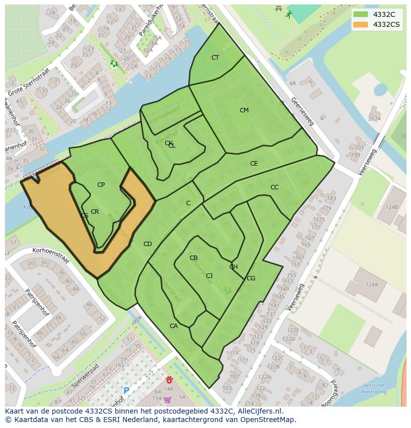 Afbeelding van het postcodegebied 4332 CS op de kaart.