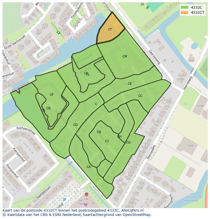 Afbeelding van het postcodegebied 4332 CT op de kaart.