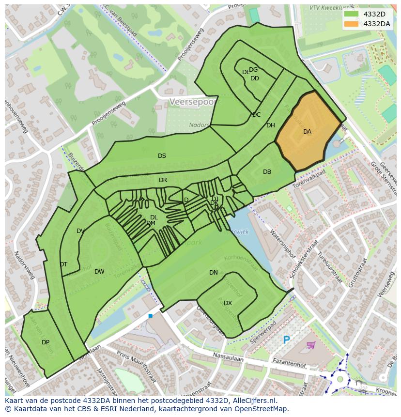 Afbeelding van het postcodegebied 4332 DA op de kaart.
