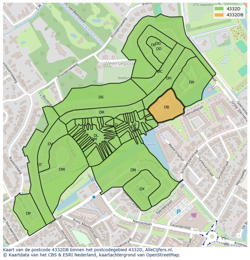Afbeelding van het postcodegebied 4332 DB op de kaart.