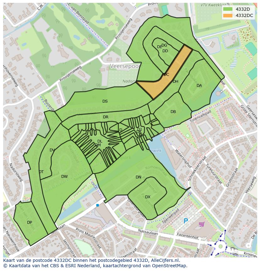 Afbeelding van het postcodegebied 4332 DC op de kaart.