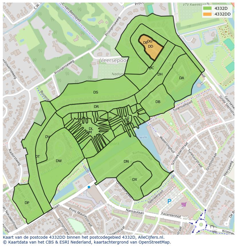 Afbeelding van het postcodegebied 4332 DD op de kaart.