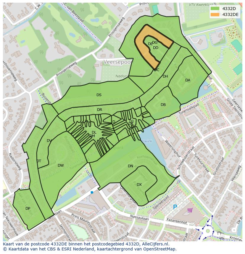 Afbeelding van het postcodegebied 4332 DE op de kaart.