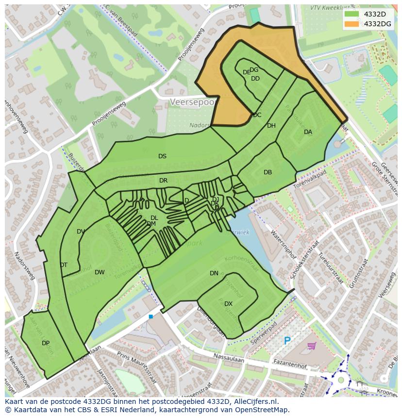 Afbeelding van het postcodegebied 4332 DG op de kaart.