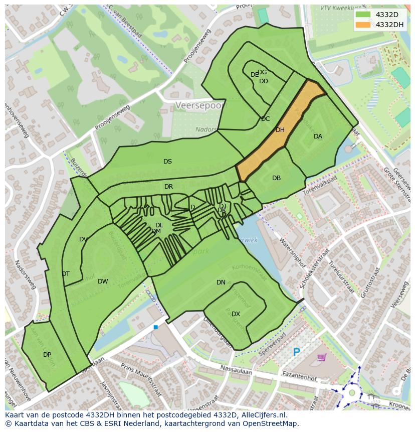 Afbeelding van het postcodegebied 4332 DH op de kaart.